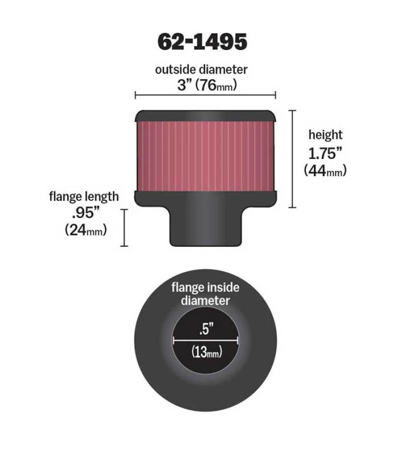 K&N .5in Flange ID x 3in OD x 3.25in H Rubber Base Crankcase Vent Filter - Image 5