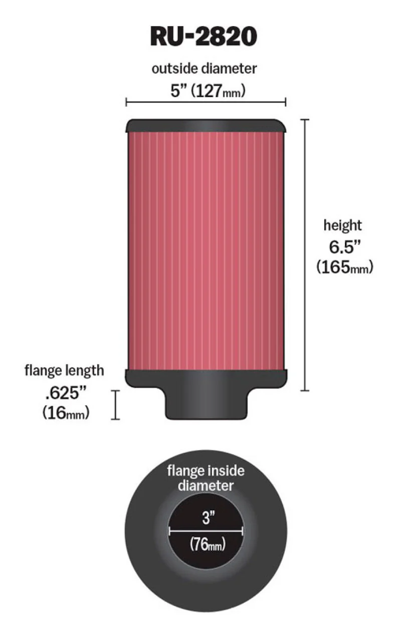 K&N Filter 3 inch Flange 5 inch OD 6 1/2 inch Height - Image 2