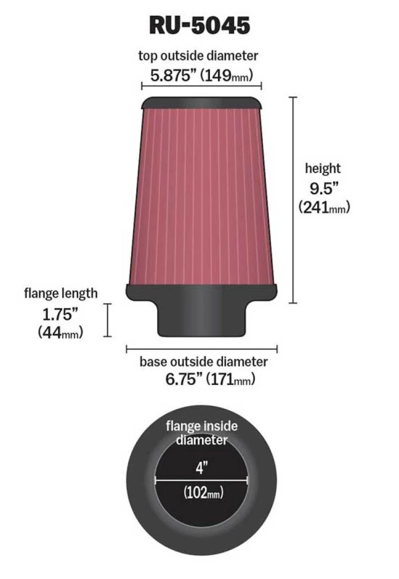 K&N Filter 4 inch Flange 6 3/4 inch OD Base 5 7/8 inch OD Top 9 1/2 inch Height - Image 7