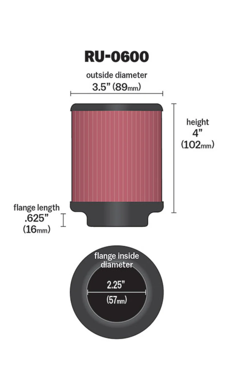 K&N Filter Universal Rubber Filter 2 1/4 inch Flange 3 1/2 inch OD 4 inch Height - Image 12