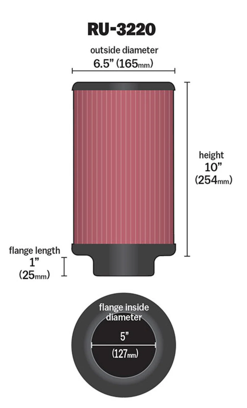 K&N Filter Universal Rubber Filter 5in Flange ID / 6.5in OD / 10in Height - Image 3
