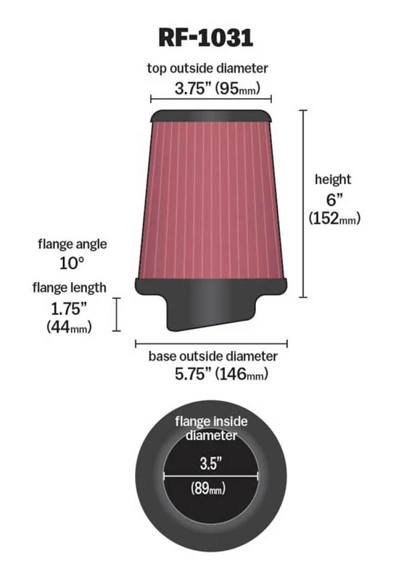 K&N Round Tapered Universal Air Filter 3.5in Flange ID / 5.75in Base OD / 3.75in Top OD / 6in H - Image 14