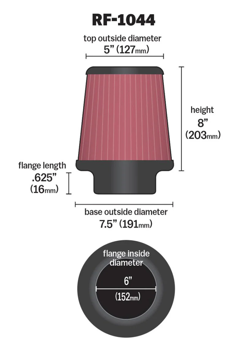 K&N Round Tapered Universal Air Filter 6 inch Flange 7.5 inch Base 5 inch Top 8 inch Height - Image 5