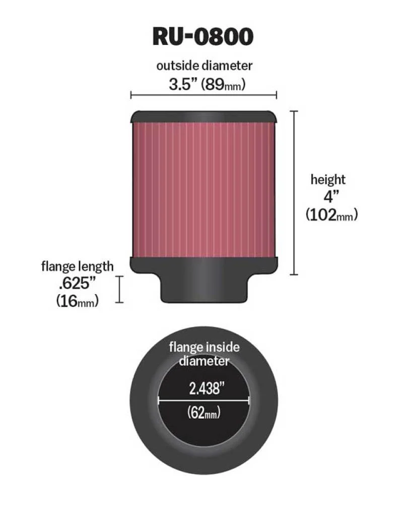 K&N Universal Air Filter - 2-7/16in Flange x 3-1/2in OD x 4in Height - Image 5