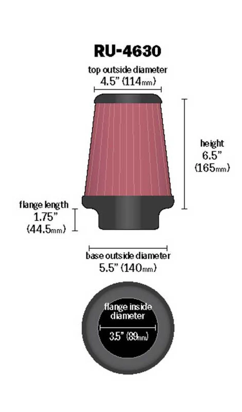 K&N Universal Air Filter 3-1/2in Flange / 5-1/2in Base / 4-1/2in Top / 6-1/2in Height - Image 7