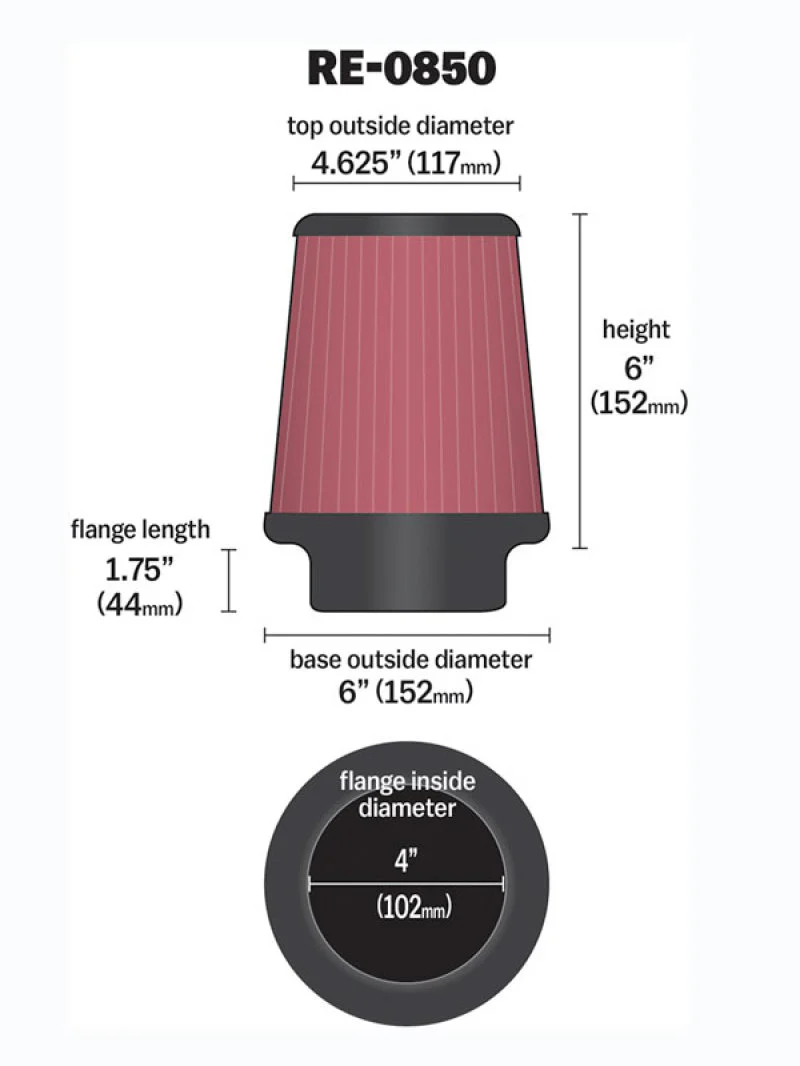 K&N Universal Air Filter (4in. Flange / 6in. Base OD / 4-5/8in. Top OD / 6in. Height) - Image 7
