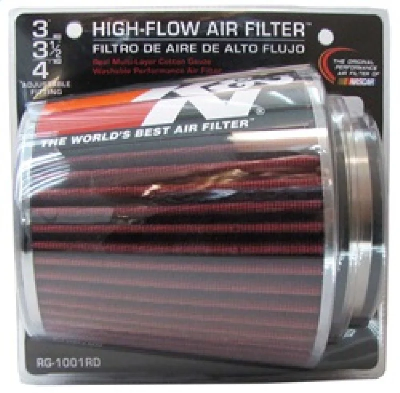 K&N Universal Air Filter Chrome Round Tapered Red - 4in Flange ID x 1.125in Flange Length x 5.5in H - Image 15