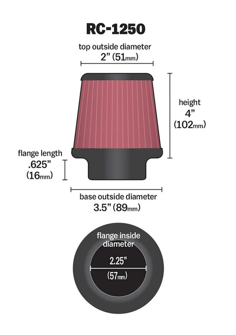 K&N Universal Chrome Filter 2.25 Inch Flange / 3.5 Inch Base / 2 Inch Top / 4 Inch Height - Image 4
