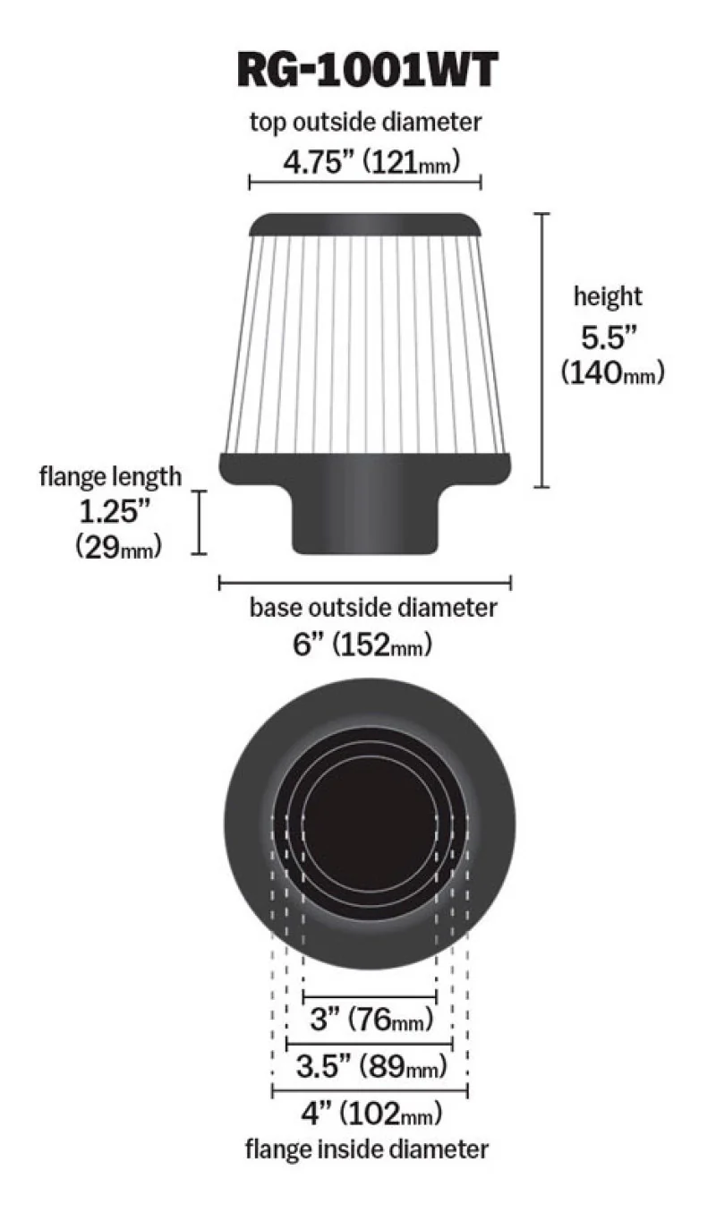K&N Universal Filter Chrome Round Tapered White - 4in Flange ID x 1.125in Flange Length x 5.5in H - Image 12