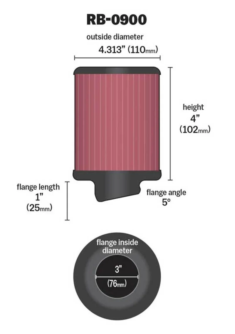 K&N Universal Rubber Filter 3 inch 5 Degree FLG 4 1/2 inch OD 4 inch Height - Image 6