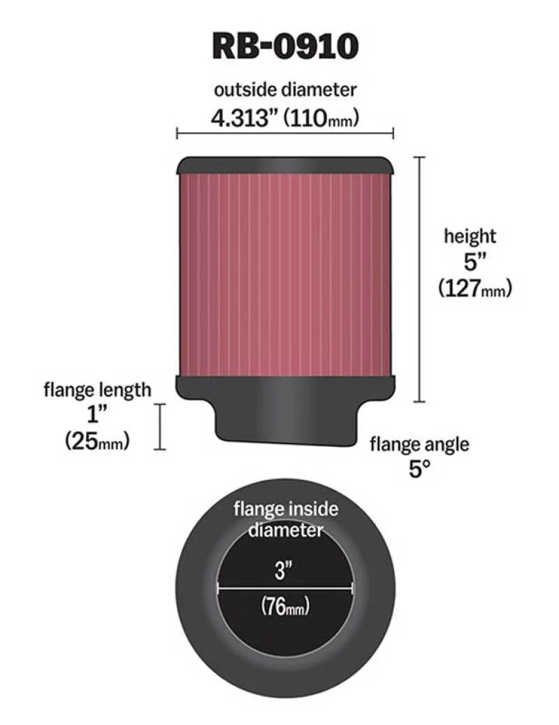 K&N Universal Rubber Filter 3 inch 5 Degree FLG 4 1/2 inch OD 5 inch Height - Image 4