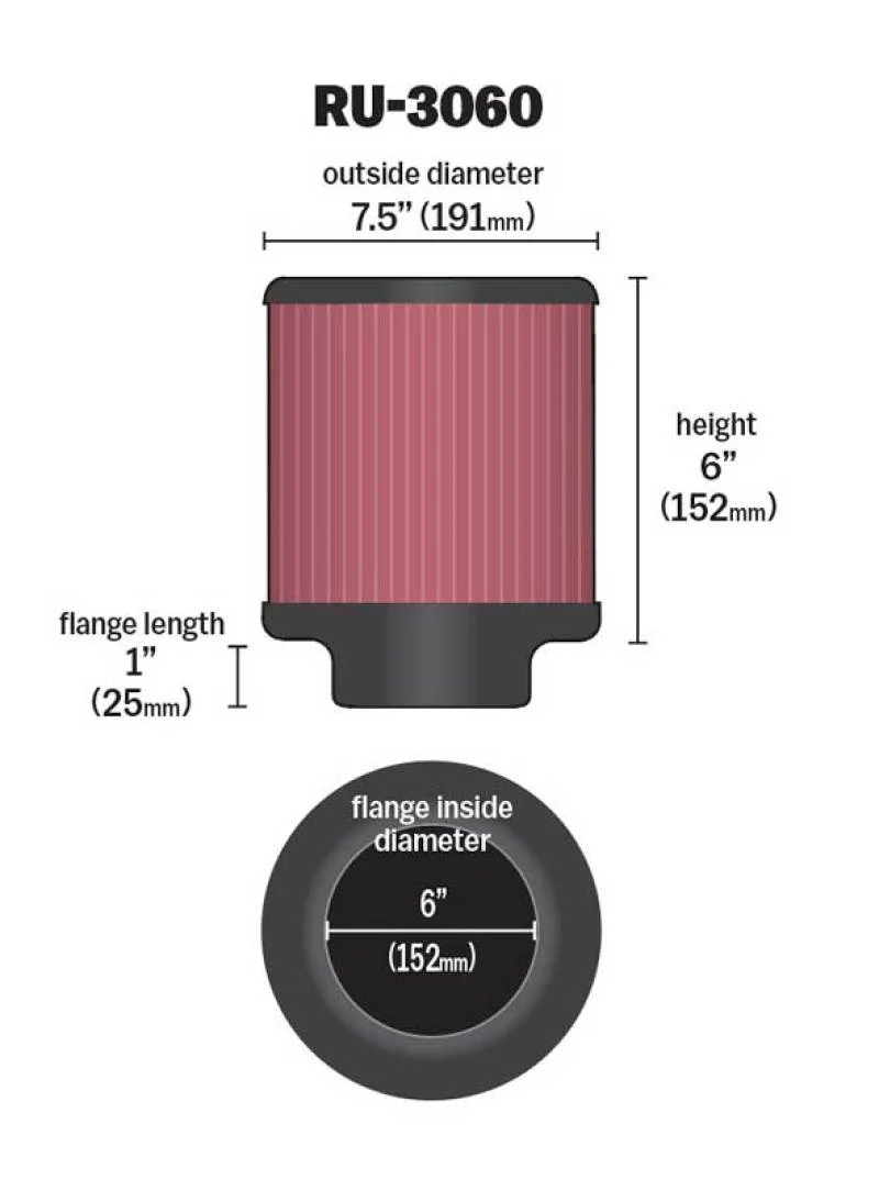 K&N Universal Rubber Filter 6in Flange ID / 7.5in OD / 6in Height / Round Straight - Image 8