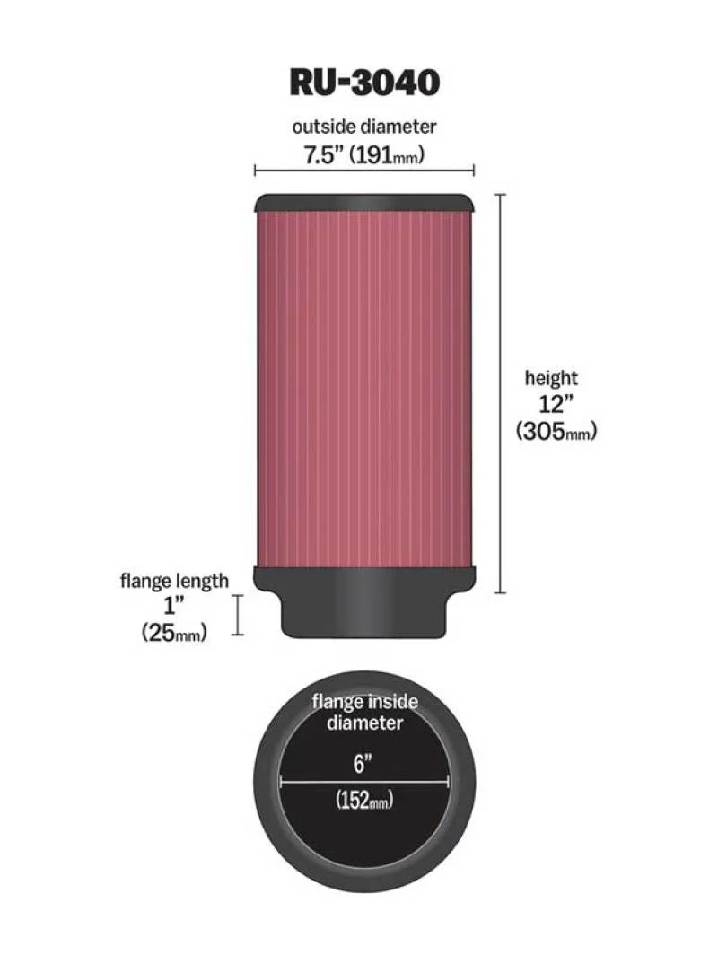 K&N Universal Rubber Filter 6in ID 7.5in OD 12in H - Image 6