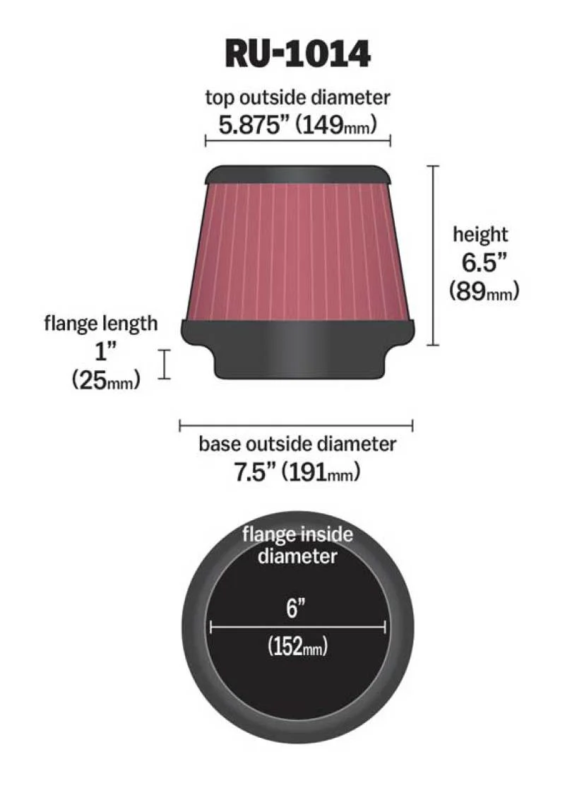 K&N Universal Tapered Filter 6in Flange ID x 7.5in Base OD x 5.875in Top OD x 6.5in Height - Image 6