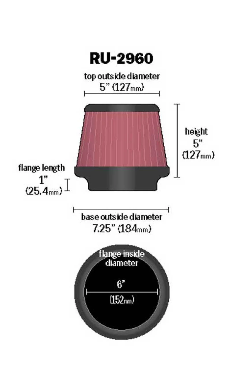 K&N Universal Tapered Filter 6in Flange ID x 7.5in Base OD x 5in Top OD x 5in Height - Image 5