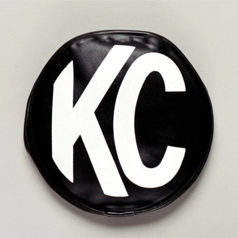KC HiLiTES 8in. Round Soft Cover (Pair) - Black w/White KC Logo - Image 2