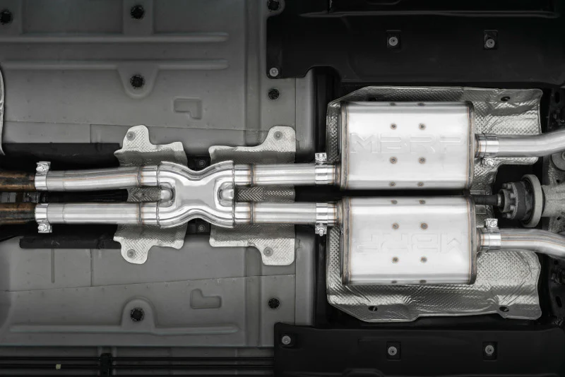 MBRP 2015+ Dodge Challenger 3.6L SS 2.5in Quad Tip Split Rear Exit w/ Carbon Fiber Tips - T304 - Image 2