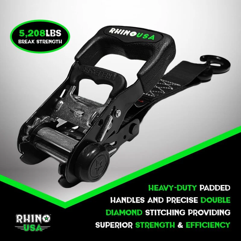 Rhino USA Heavy Duty Ratchet Tie-Down 4-Pack (Gray) 1.6In X 8Ft - Image 6