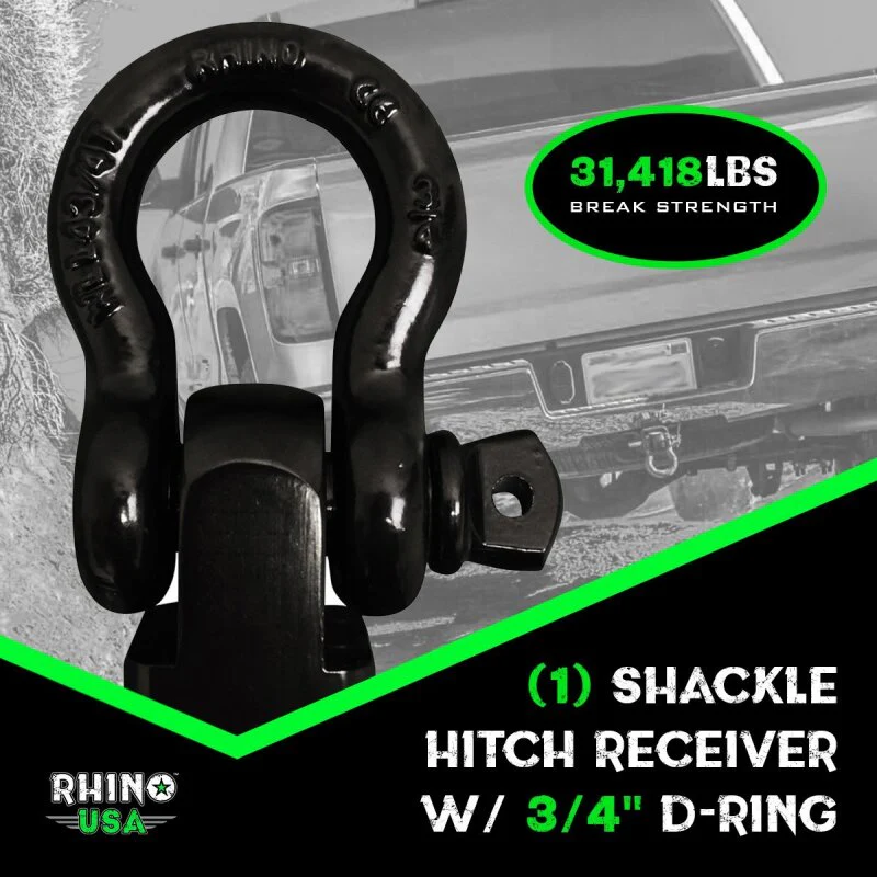 Rhino USA Shackle Hitch Receiver W/ D-Ring (Black) - Image 4
