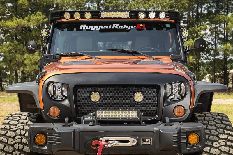 Rugged Ridge 07-18 Jeep Wrangler JK/JKU Textured Black Elite Headlight Euro Guards - Image 6