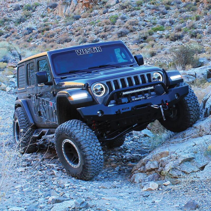 Westin 18-19 Jeep Wrangler JL WJ2 Full Width Front Bumper w/Bull Bar Textured Black - Image 4