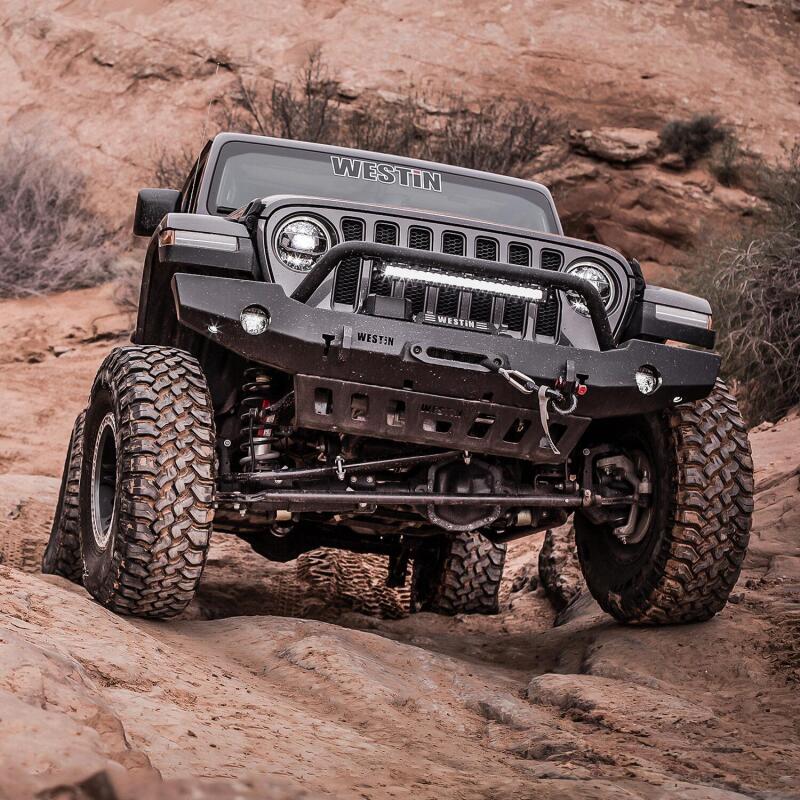 Westin 18-19 Jeep Wrangler JL WJ2 Full Width Front Bumper w/Bull Bar Textured Black - Image 5