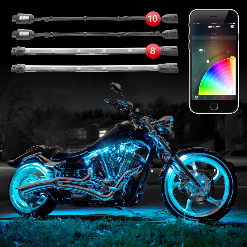 XK Glow Strip Million Color XKCHROME Smartphone App ATV/Motorcycle LED Light Kit 10XPod + 8X10In - Image 2