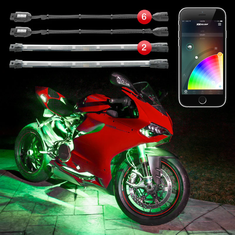 XK Glow Strip Million Color XKCHROME Smartphone App ATV/Motorcycle LED Light Kit 6xPod + 2x10In - Image 3